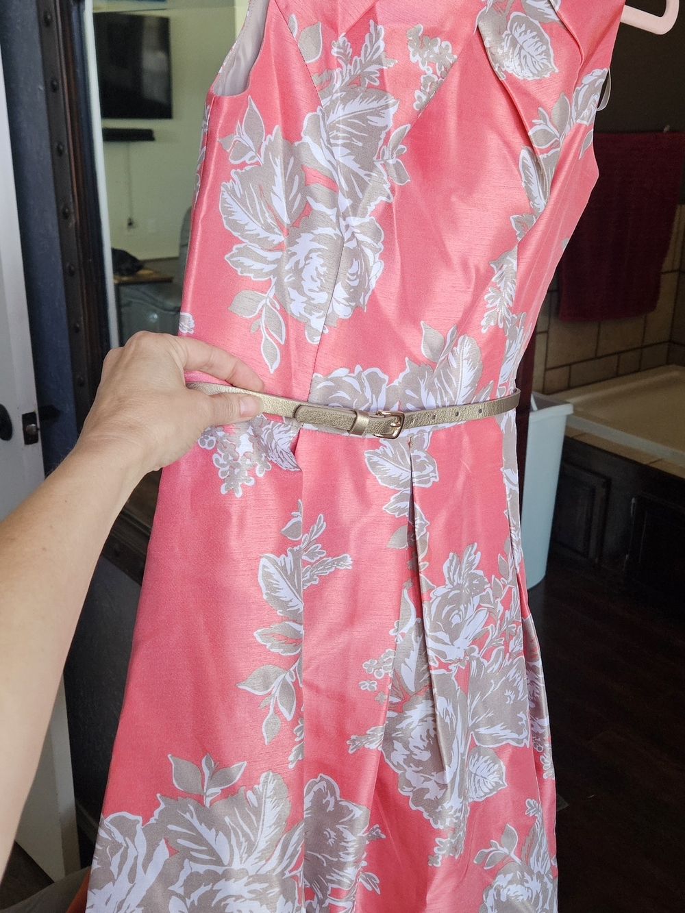 Jessica Howard Floral Coral Fit-and-Flare Dress with Belt